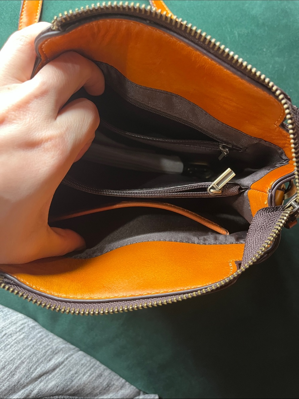 Orange Floral Embossed Leather Crossbody Bag - Women's Shoulder Bag - Picture 3 of 7
